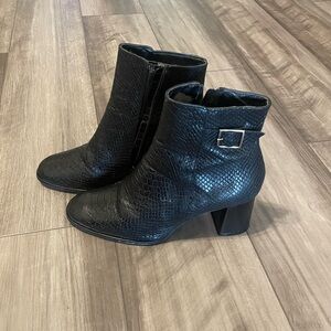 Antonio de Faria Camila black leather snake embossed ankle boot